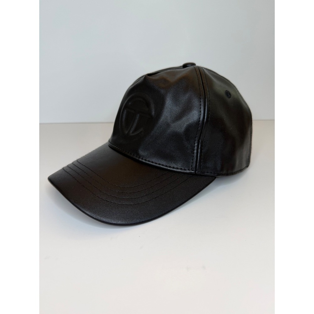 Telfar Logo Embossed Hat Black Vegan Faux Leather Adjustable Hat Baseball Cap - Picture 9 of 9